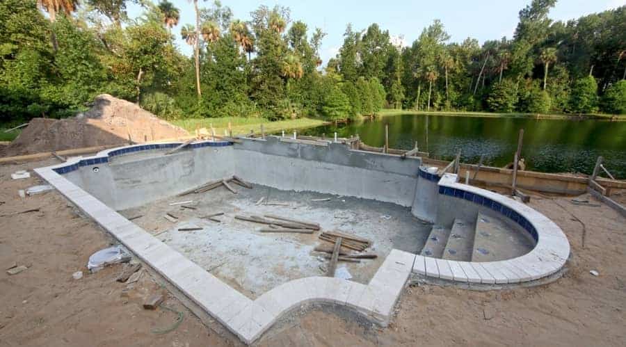 Gunite swimming pool under construction