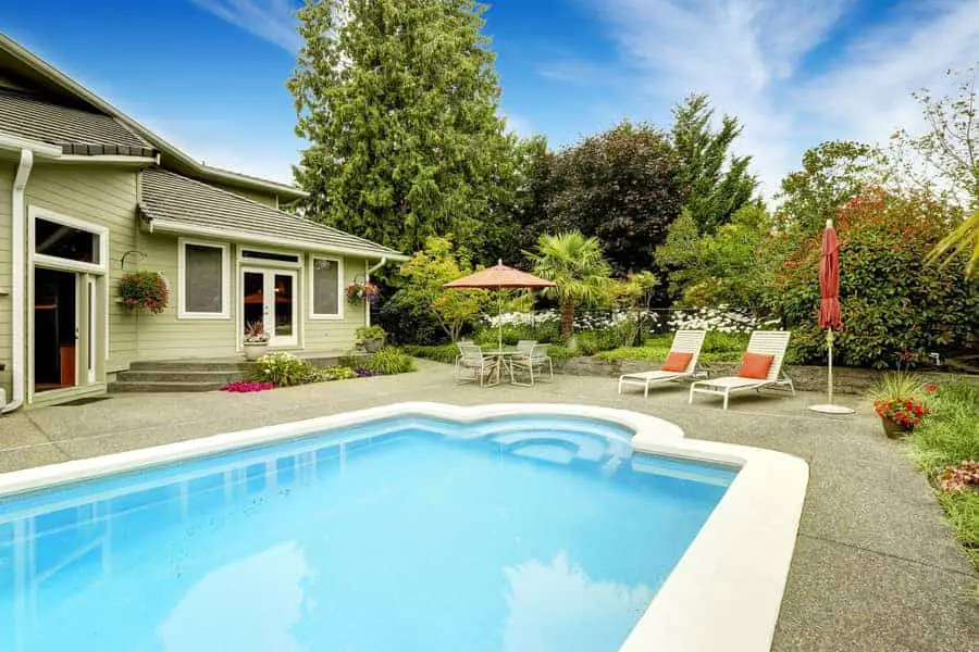 Swimming pool in a residential backyard